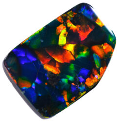Front view showing vivid mosaic color pattern in bright fire